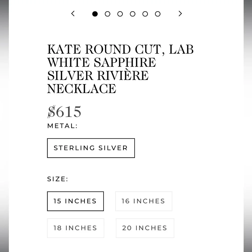 Tennis Necklace 15” DORSEY KATE ROUNDCUT WHITE SAPPHIRE SILVER RIVIÈRE NECKLACE - Picture 5 of 12